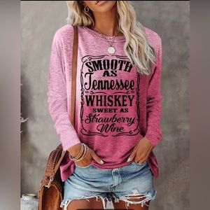 NEW TN Whiskey/Strawberry 🍓 Wine Long Sleeve Shirt. Crew Neck. Pink Large